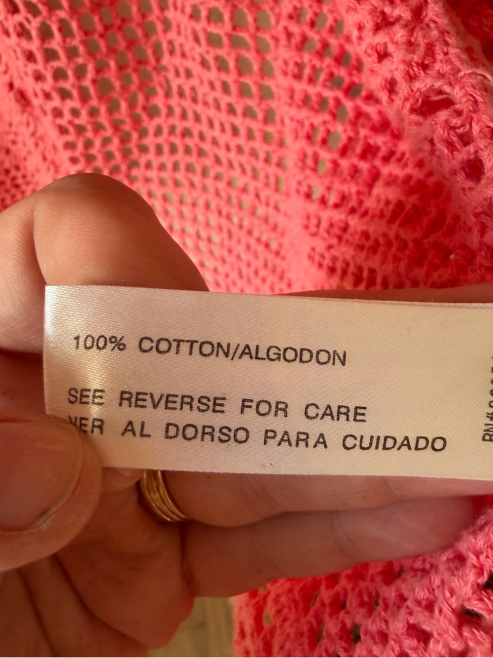 Vintage Carolyn Taylor Coral Pink Crochet Cover-Up Cardigan, Tie Front, Size M - Picture 6 of 9